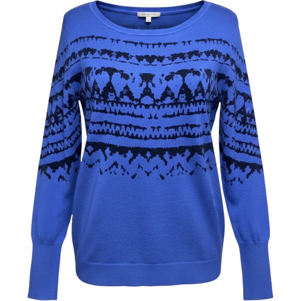 Abstract Knit Scoop Neck Long Sleeve Sweater Yest Womens Size 6 Blue Black NEW